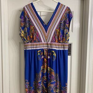 Kiara Brand Women's Blue Paisley Print Dress, Size XXL, NWT